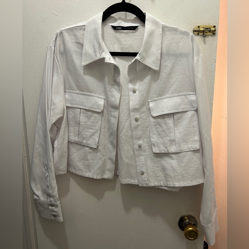 Zara Cropped White Button Down